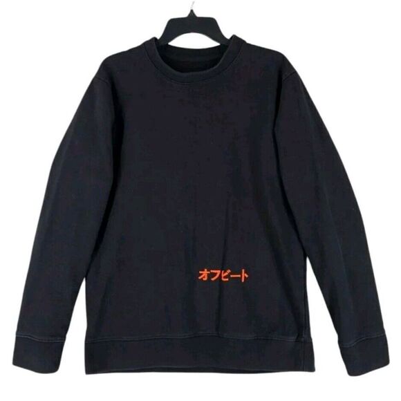 Offbeat Japanese Brand Sweatshirt Mens M Black Embroidered Logo Heavyweight LS - Picture 9 of 9